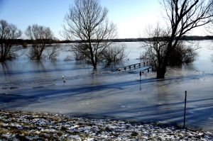 Überschwemmte Brücke im Eis